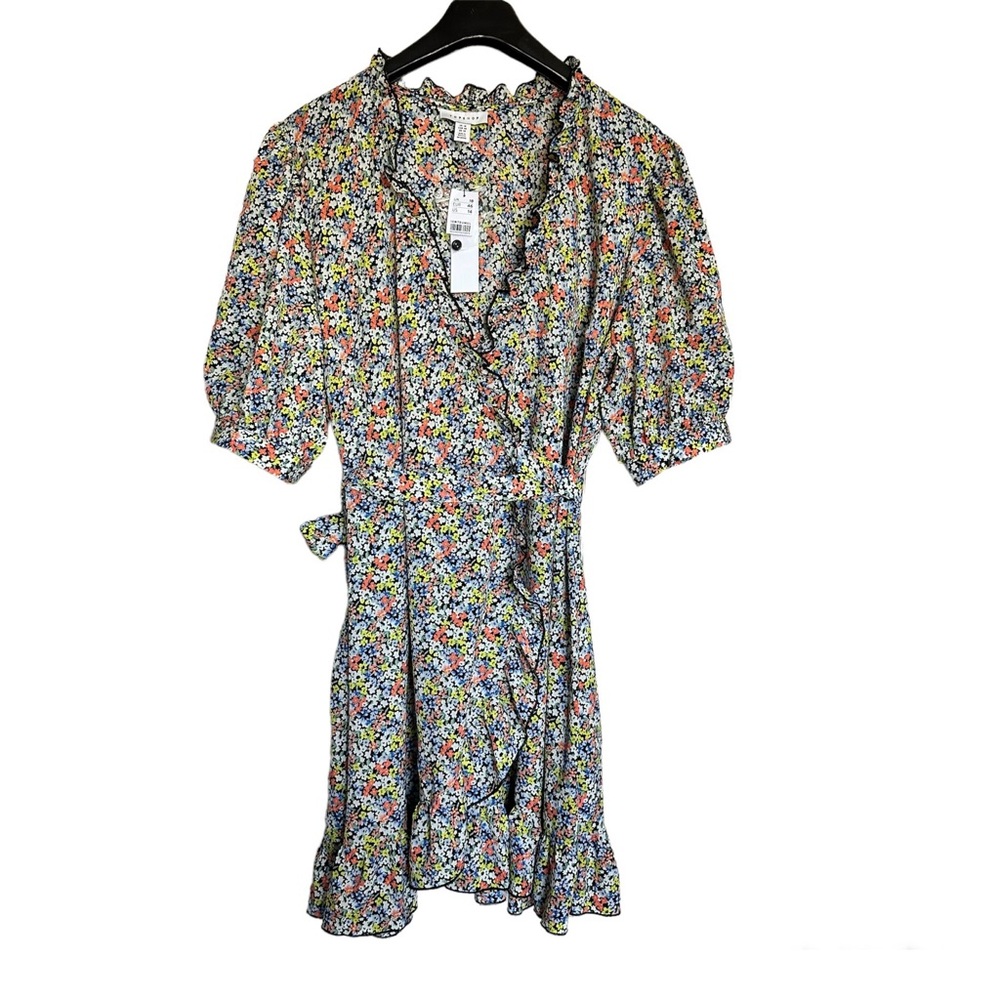 NWT Topshop Dainty Floral Midi Wrap Dress Size 14 - Picture 2 of 8